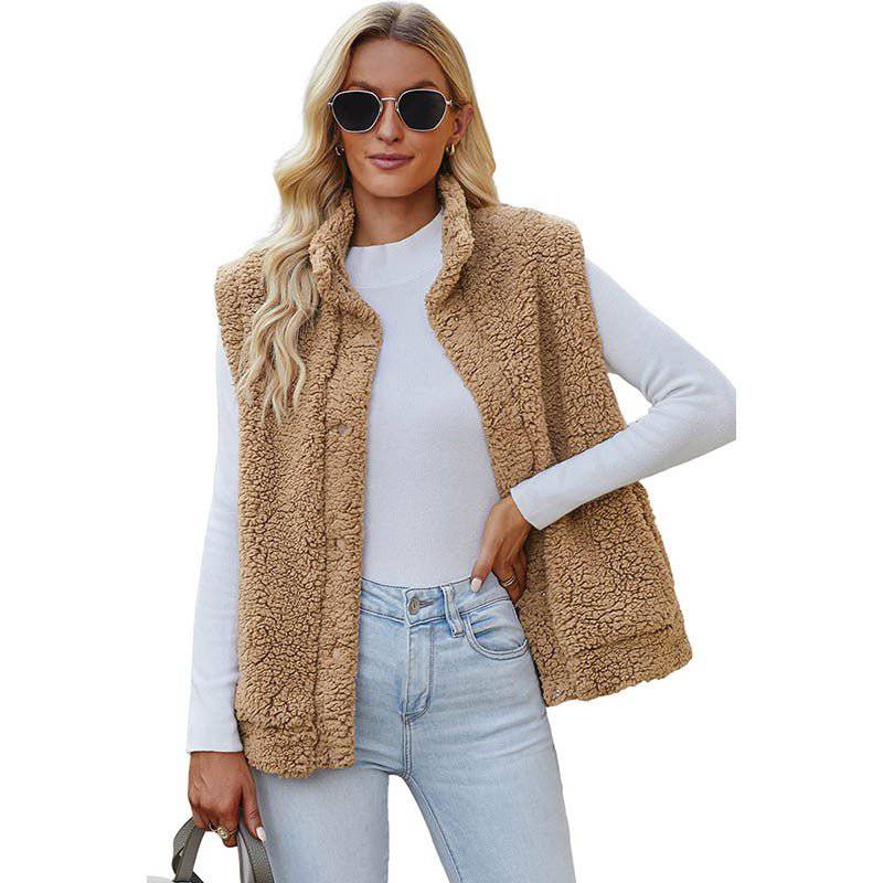 Cozy Solid Color Sleeveless Vest for Women - Perfect Addition to Your Winter Wardrobe  S Khaki 