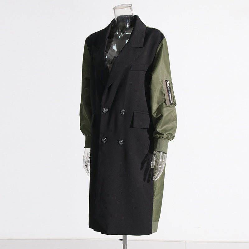 Cozy Stitching Contrast Long Trench Coat for Women - Stylish and Warm Autumn/Winter Trench Coat    