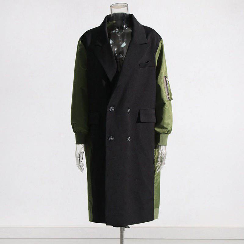 Cozy Stitching Contrast Long Trench Coat for Women - Stylish and Warm Autumn/Winter Trench Coat  One Size Green 