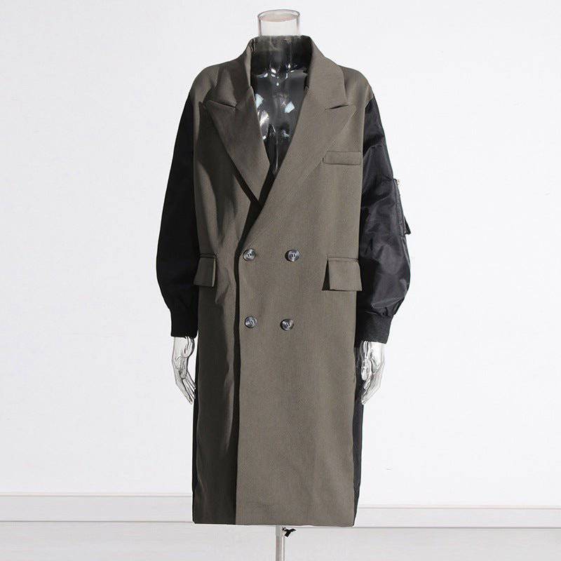 Cozy Stitching Contrast Long Trench Coat for Women - Stylish and Warm Autumn/Winter Trench Coat  One Size Khaki 