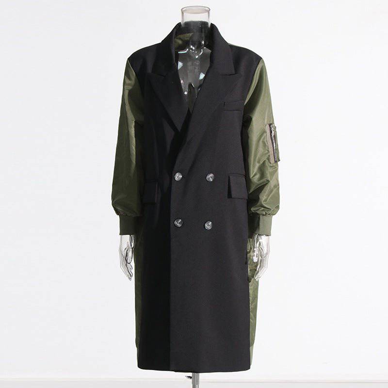 Cozy Stitching Contrast Long Trench Coat for Women - Stylish and Warm Autumn/Winter Trench Coat  One Size Army Green 