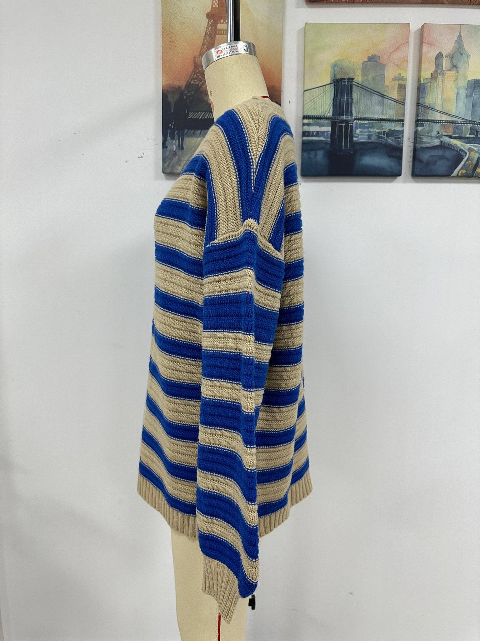 Cozy Striped Knit Crew Neck Sweater - Women's Autumn Winter Wear    