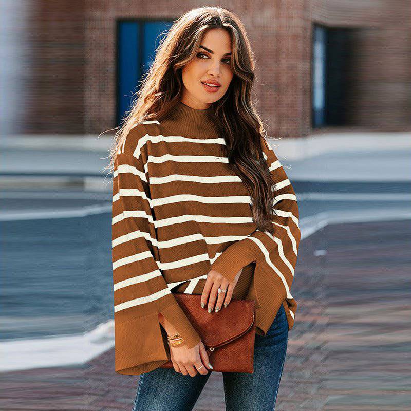 Cozy Striped Turtleneck Sweater for Women Warm and Stylish Pullover    