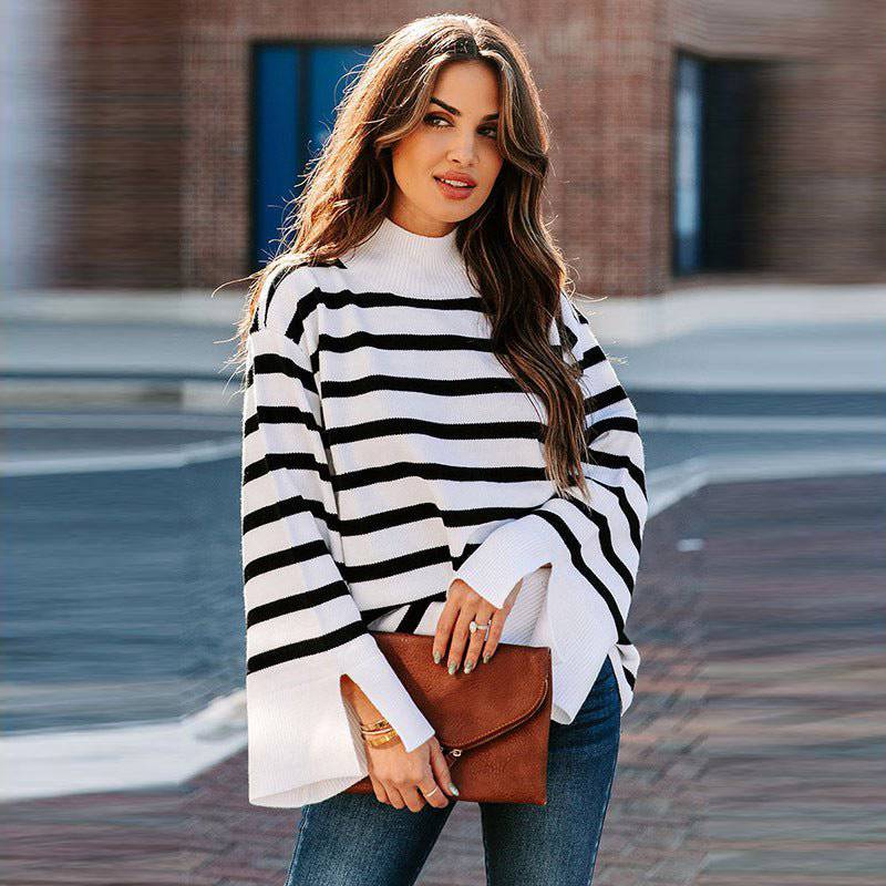 Cozy Striped Turtleneck Sweater for Women Warm and Stylish Pullover    