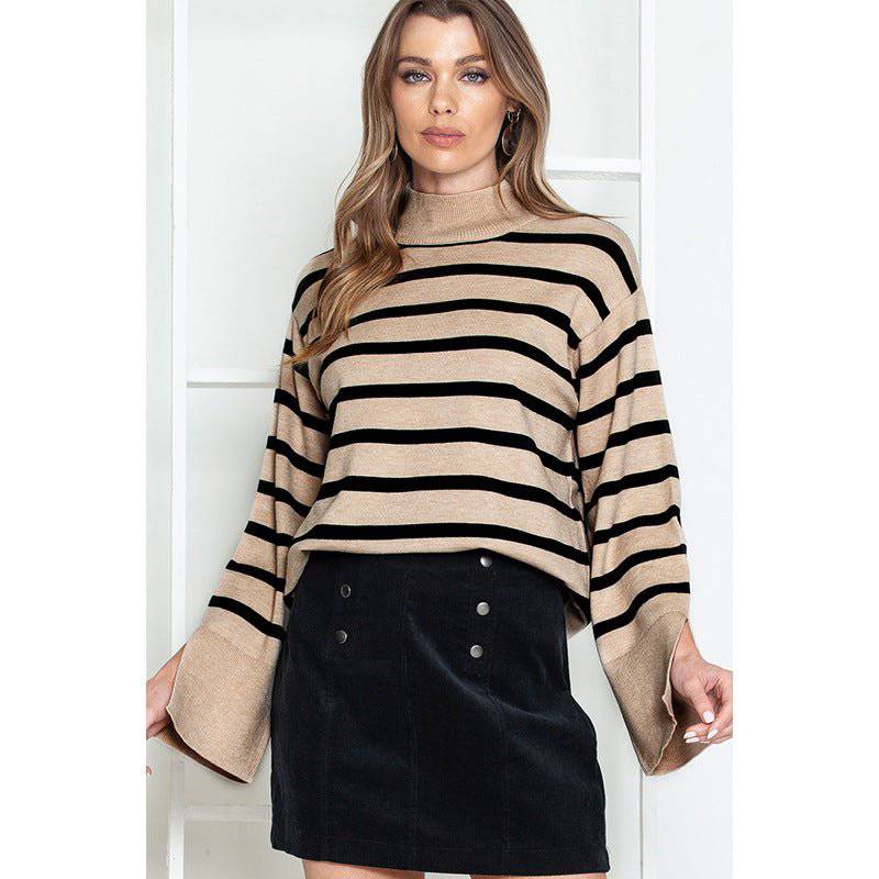 Cozy Striped Turtleneck Sweater for Women Warm and Stylish Pullover    