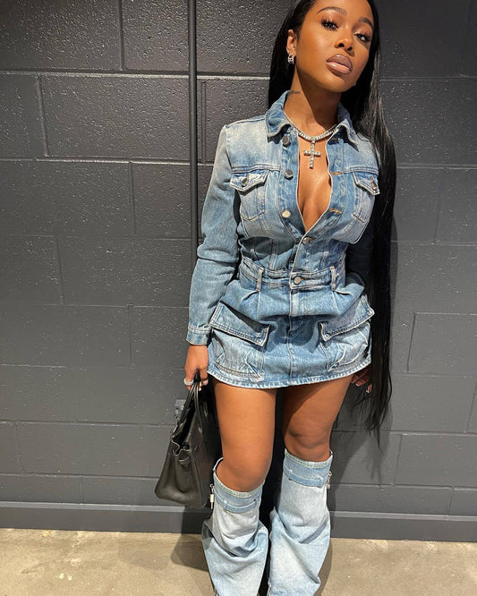 denim dress with skirt