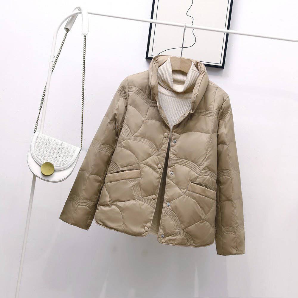 Duck Down Jacket with Stand-Up Collar for Autumn and Winter  S Khaki 