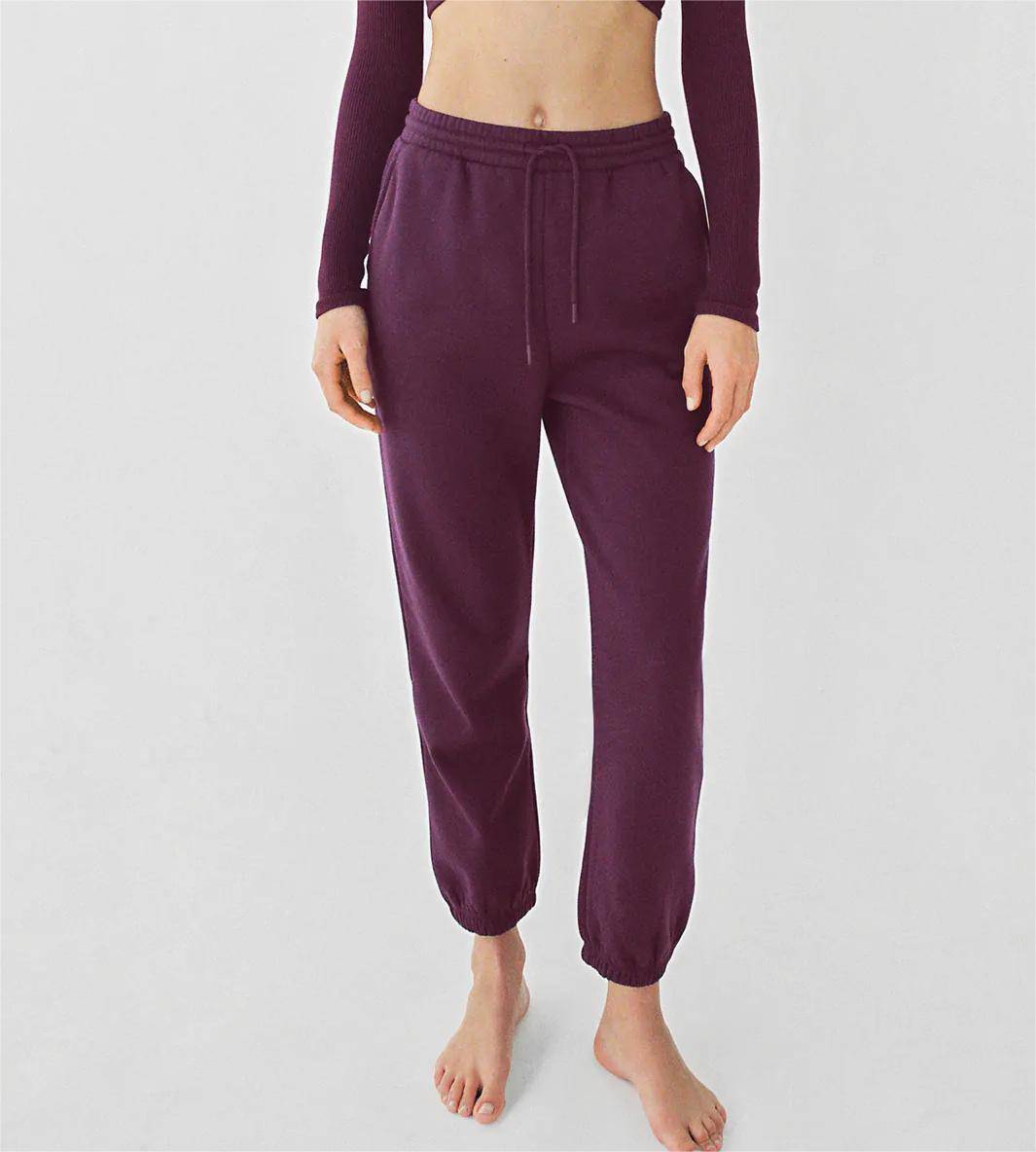 Elastic Waist Sandalwood Purple Cotton Sweatpants    