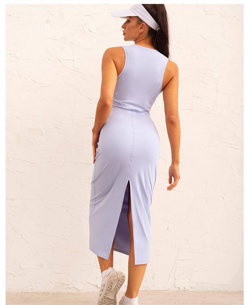 Elastic Yoga Dress with Back Slit for Women    