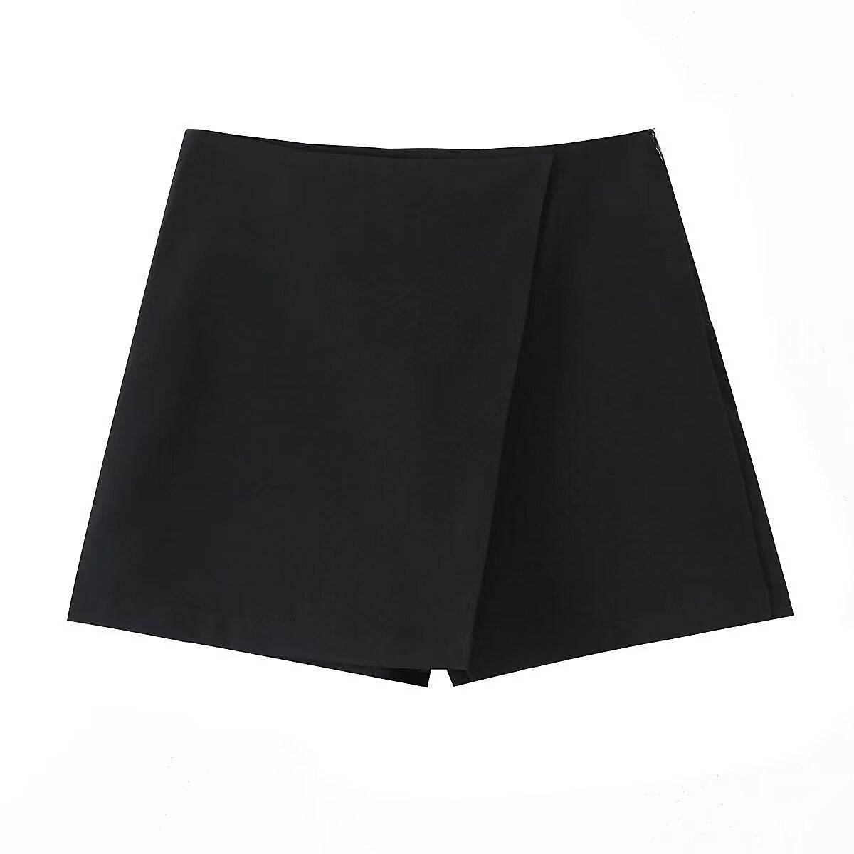 Elegant A-Line Asymmetric Culottes for Women  XS Black 