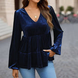 Elegant Autumn Velvet Ruffle Top    