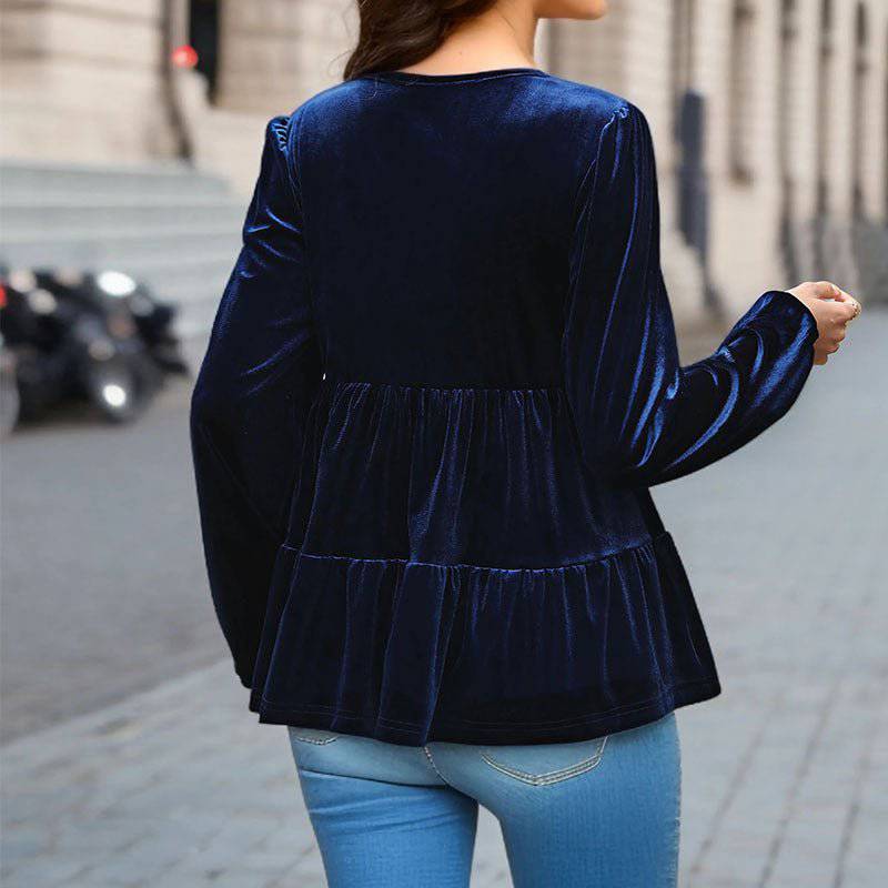 Elegant Autumn Velvet Ruffle Top    