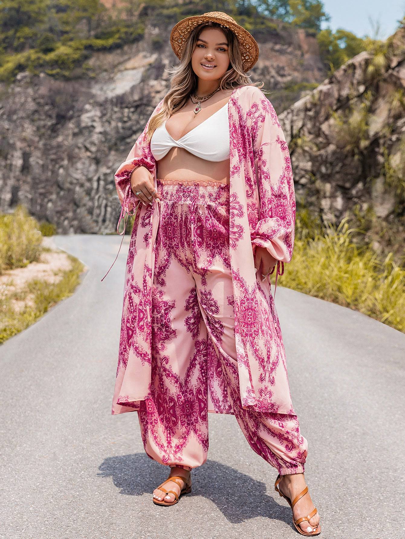 Elegant Autumn Winter Floral Suit for Plus Size Women    