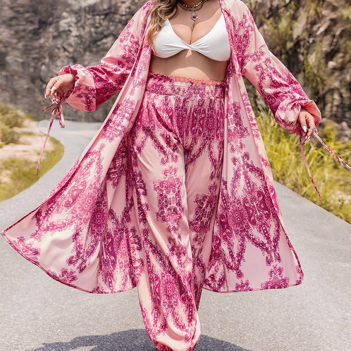 Elegant Autumn Winter Floral Suit for Plus Size Women    