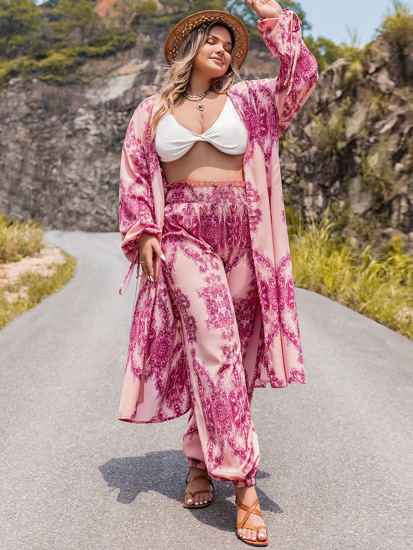 Elegant Autumn Winter Floral Suit for Plus Size Women    