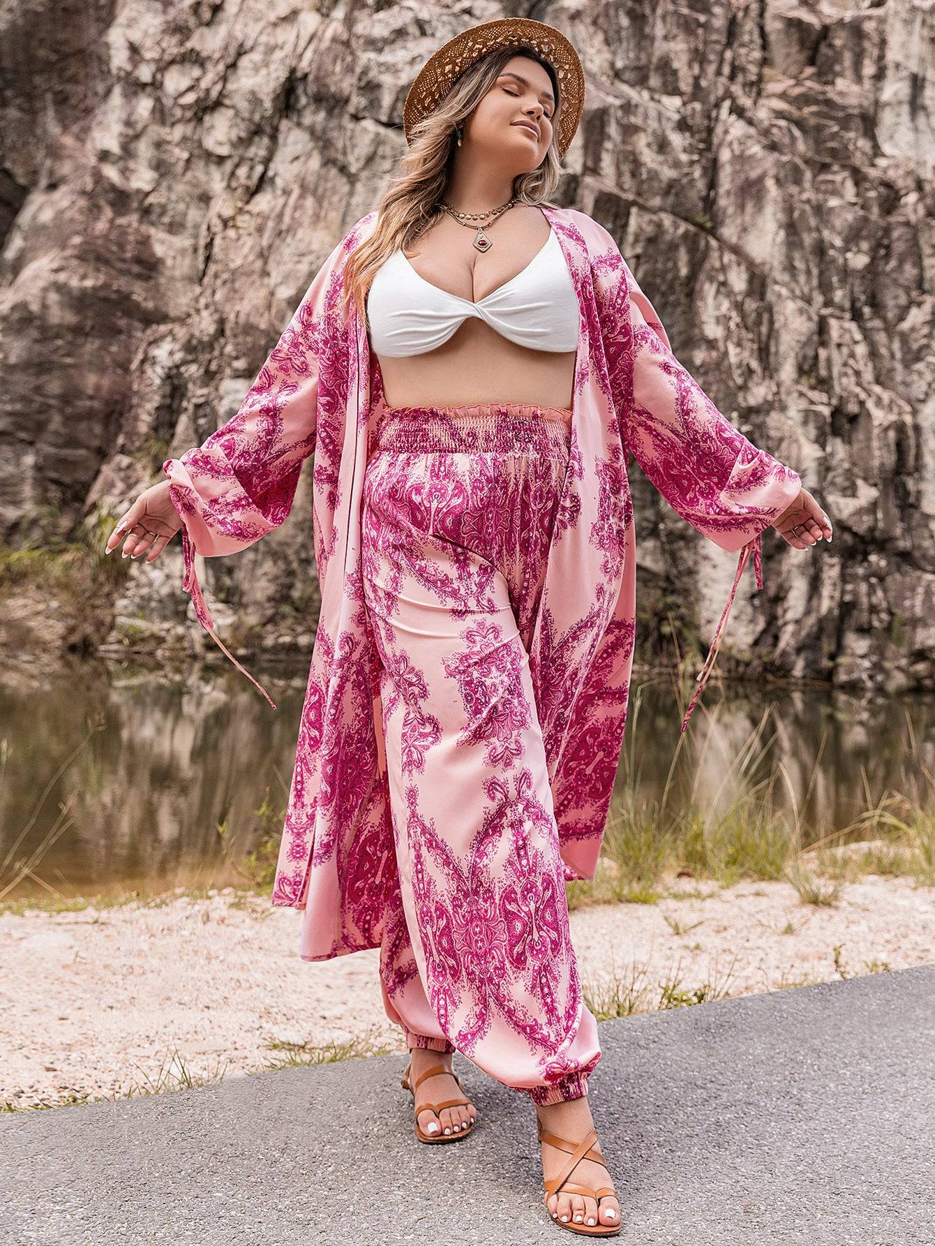 Elegant Autumn Winter Floral Suit for Plus Size Women    