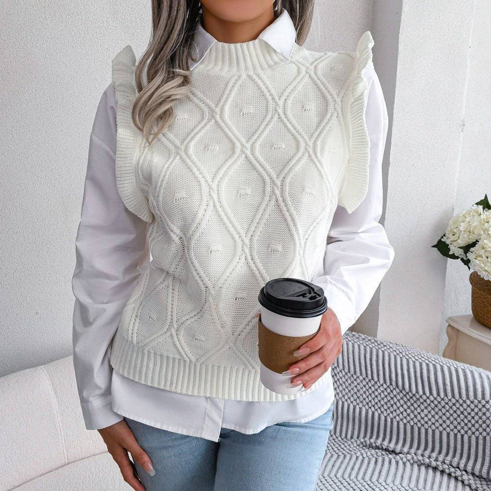 Elegant Autumn Winter Knitted Vest Sweater for Women  S White 