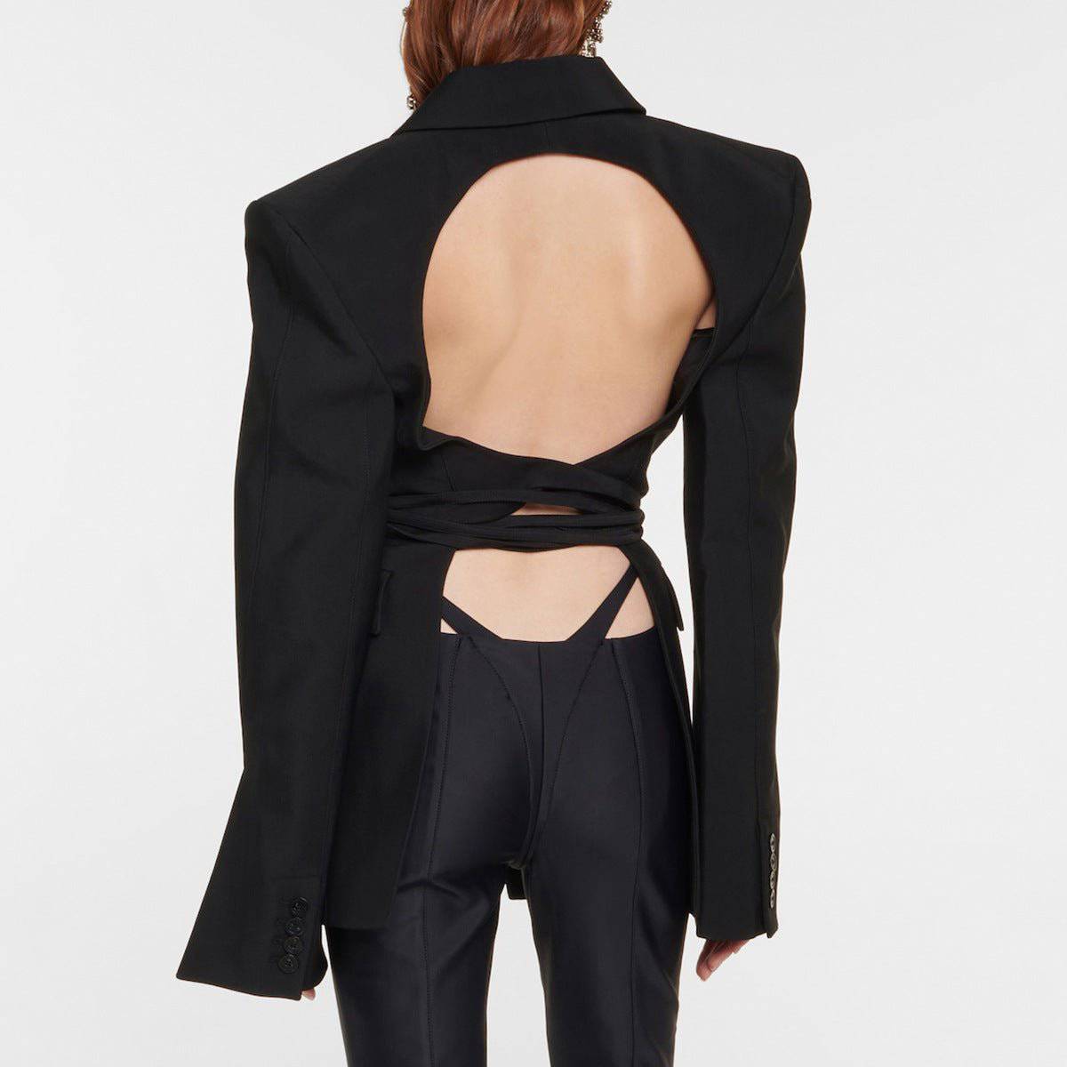 Elegant Backless Blazer for Women - Perfect for Early Spring  S Black 