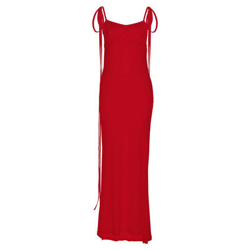 Elegant Backless Slim Fit Maxi Dress for Women's Summer Events  S Red 