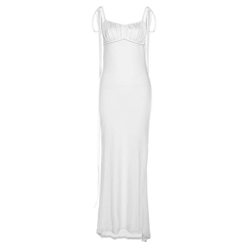 Elegant Backless Slim Fit Maxi Dress for Women's Summer Events  S White 