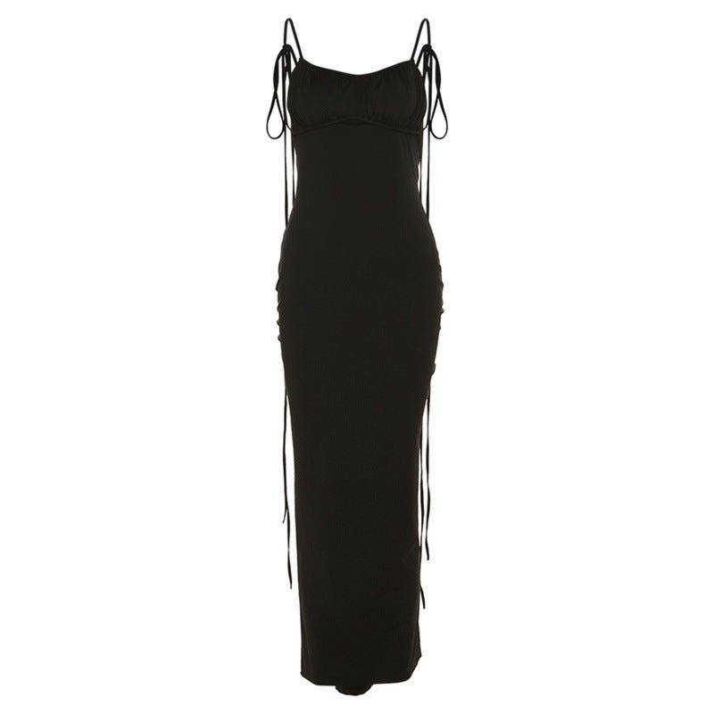 Elegant Backless Slim Fit Maxi Dress for Women's Summer Events  S Black 