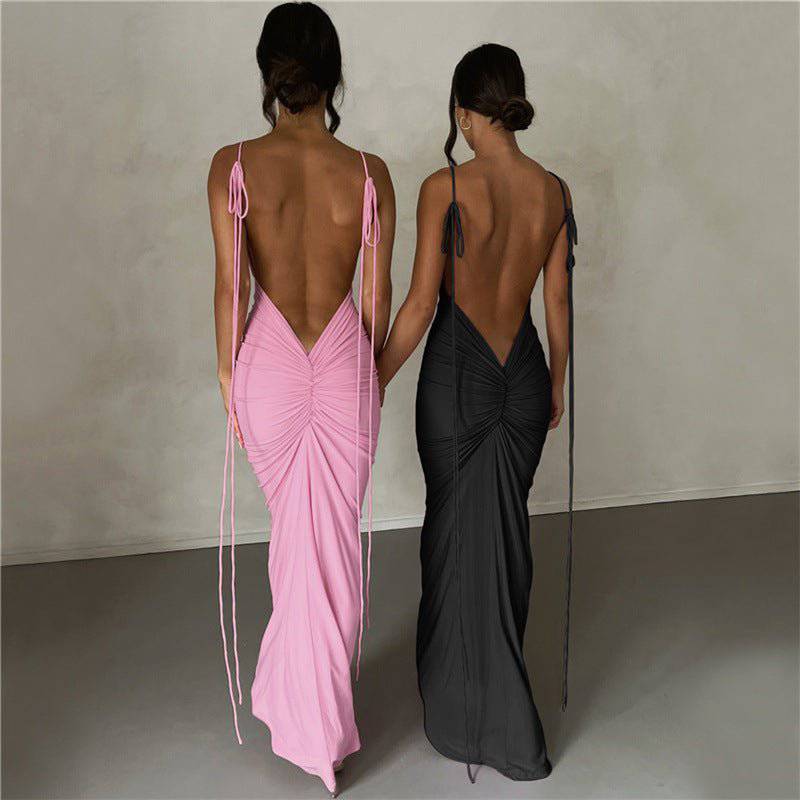 Elegant Backless Slim Fit Maxi Dress for Women's Summer Events    