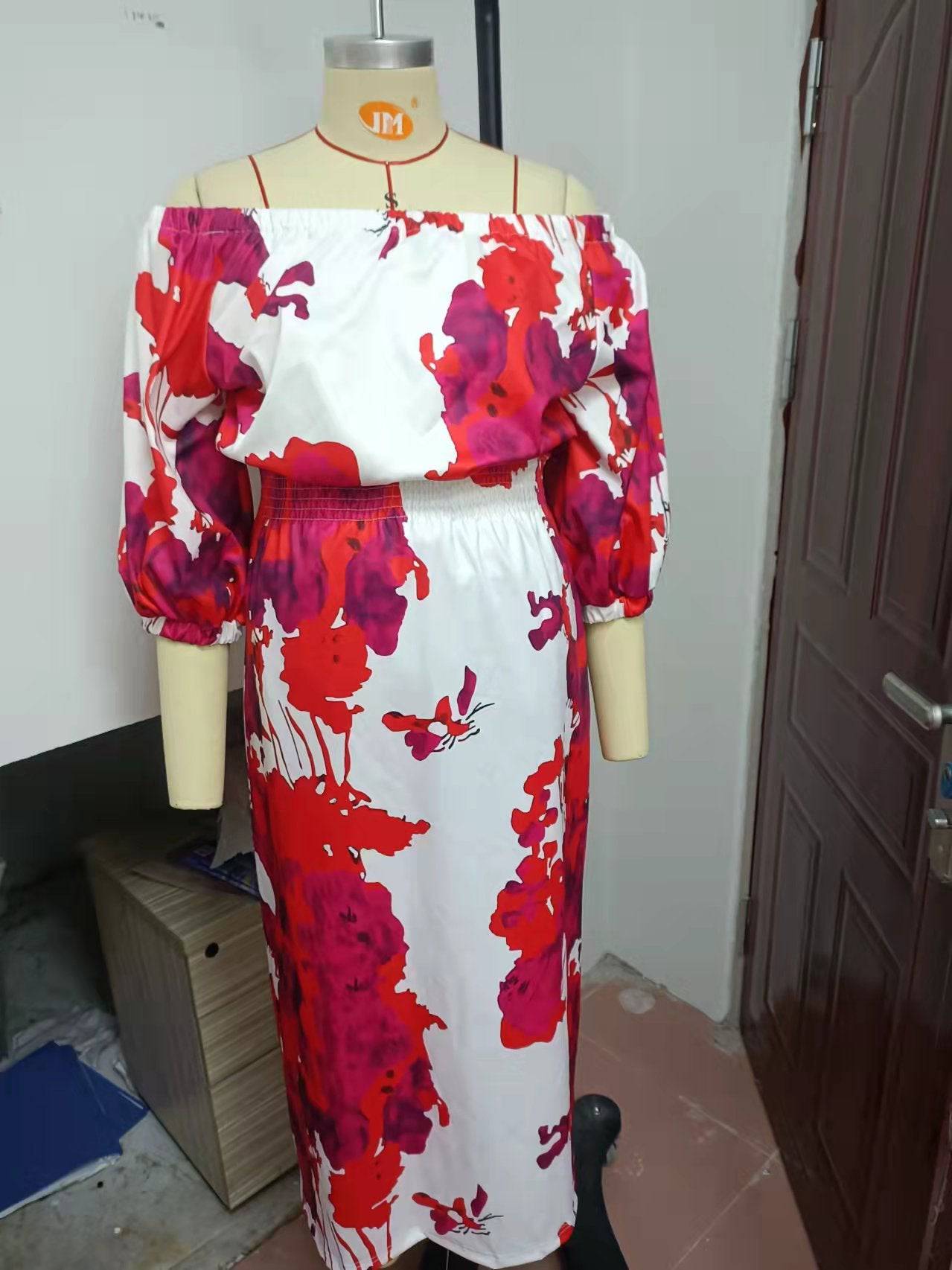 Elegant Boho-inspired Plus Size Floral Off-Shoulder Dress    