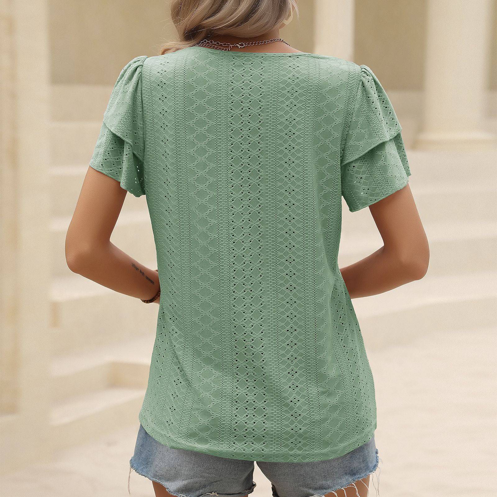 Elegant Butterfly Sleeve Summer Top With V-Neck    