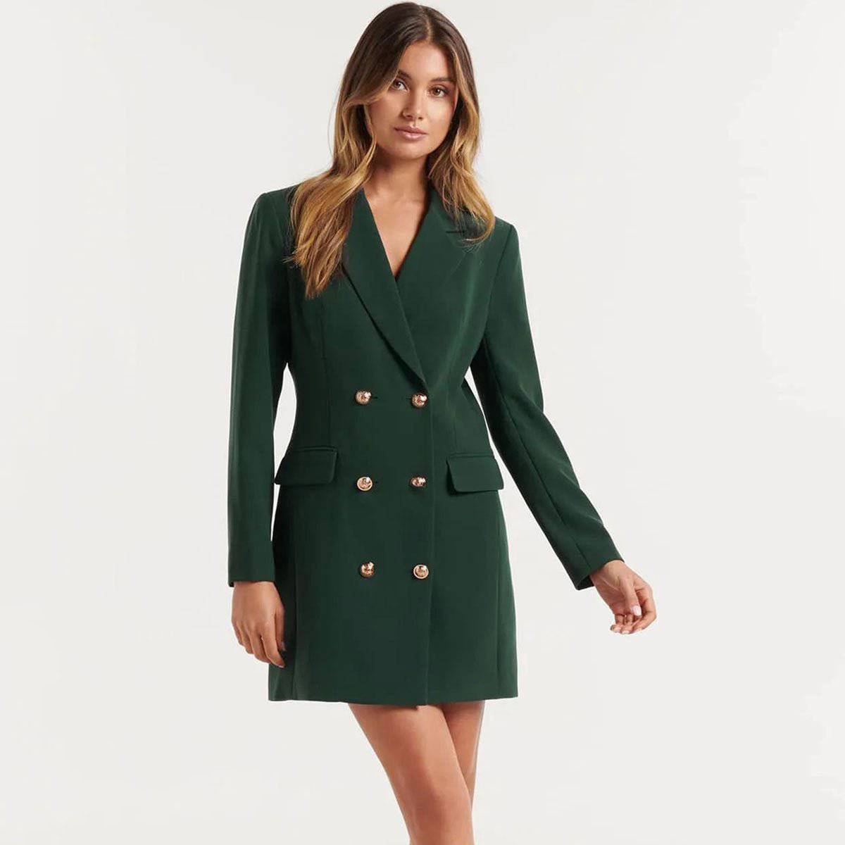 Elegant Double Breasted Slim Blazer Coat Dress    