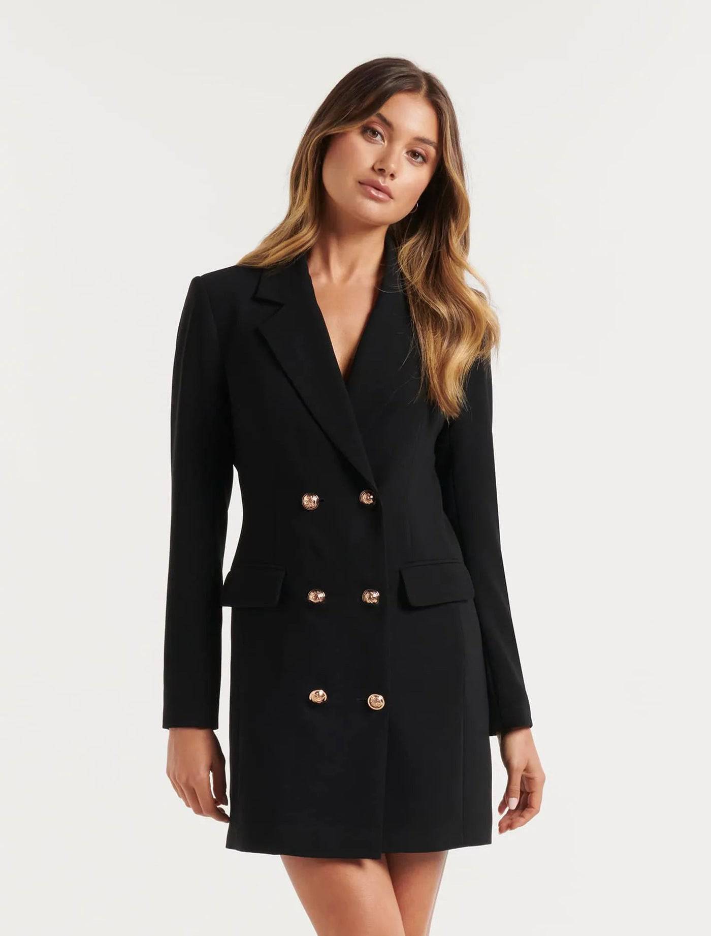 Elegant Double Breasted Slim Blazer Coat Dress  S Black 