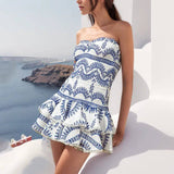 Elegant Embroidered Ruffled Tube Top Short Dress    