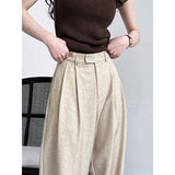 Elegant Faux Linen High-Rise Wide Leg Pants for Women    