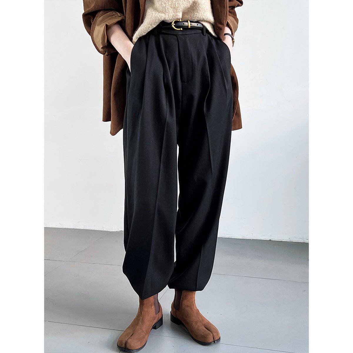 Elegant Faux Linen High-Rise Wide Leg Pants for Women    