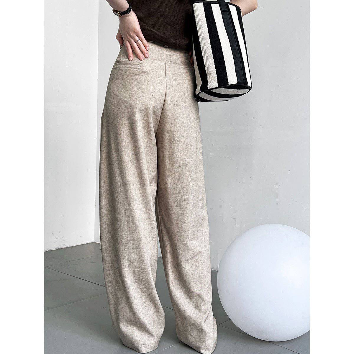 Elegant Faux Linen High-Rise Wide Leg Pants for Women    