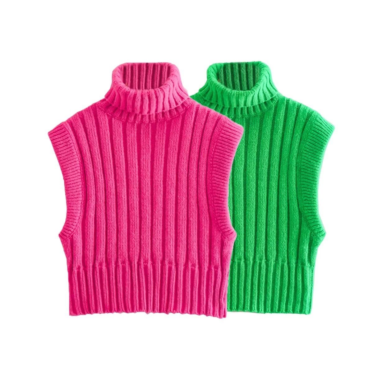 Elegant High-Neck Sweater Vest for Autumn and Winter    