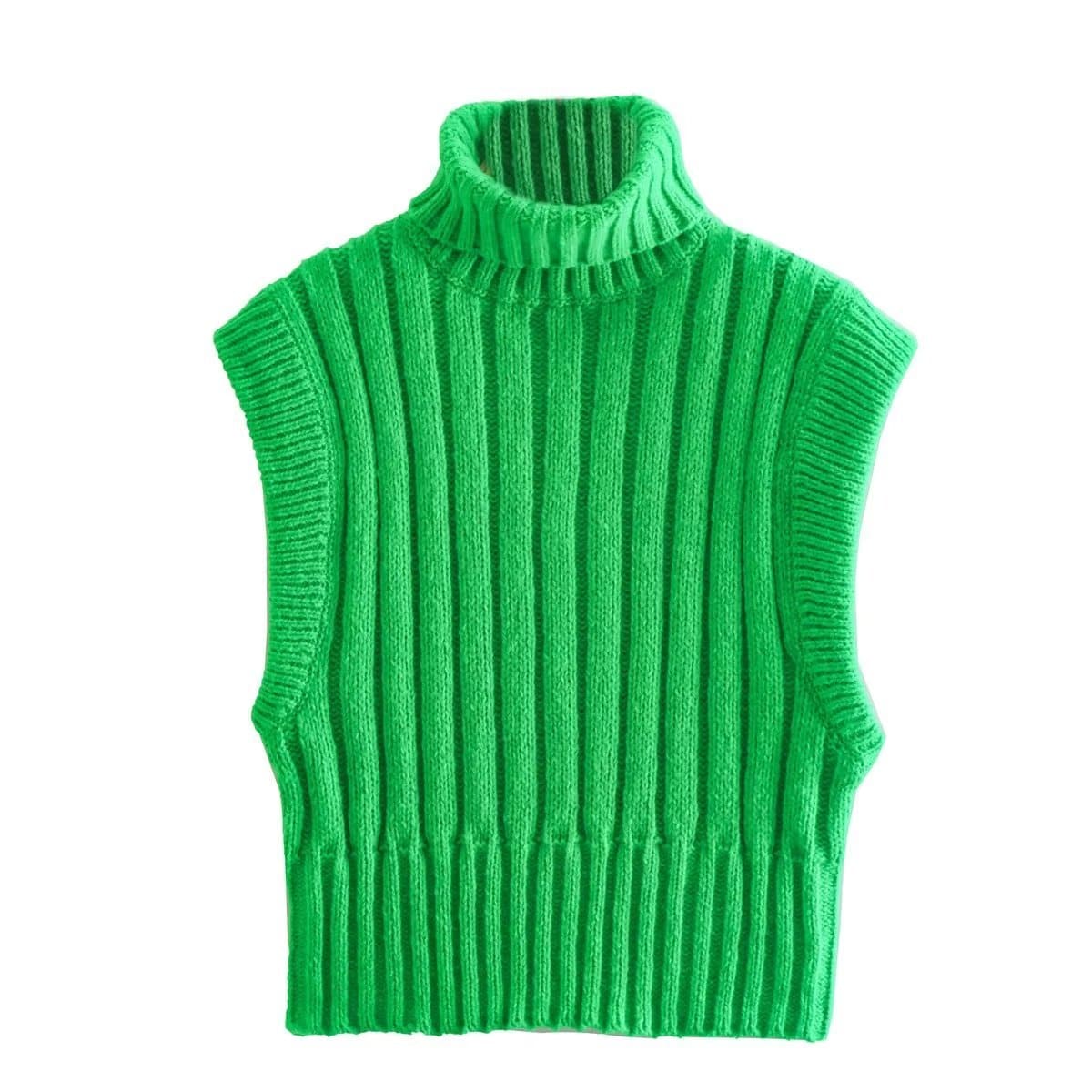 Elegant High-Neck Sweater Vest for Autumn and Winter  S Green 