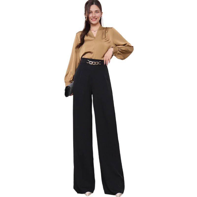 Elegant High-Rise Wide Leg Business Pants for Women  M Black 