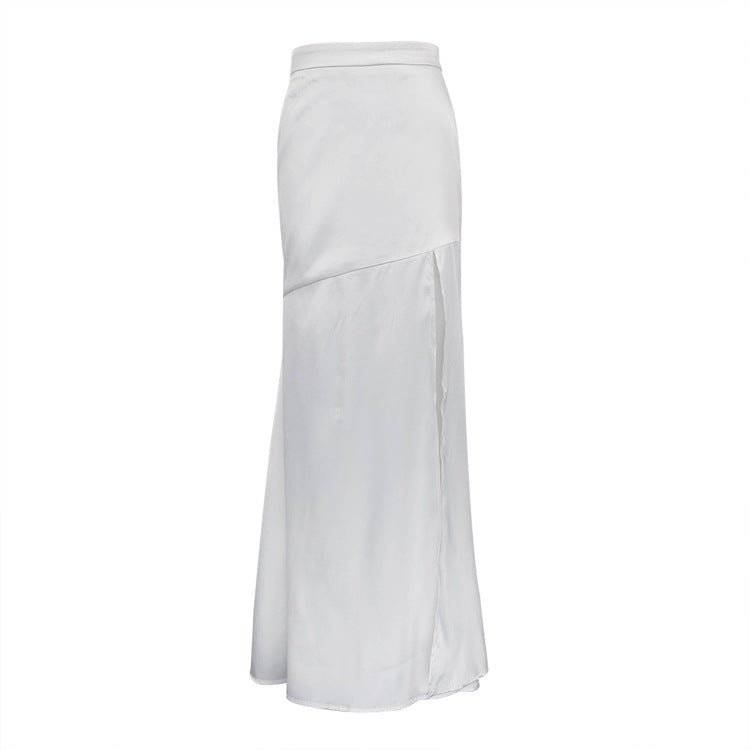 Elegant High Waist Fishtail Skirt with Side Slit  S White 