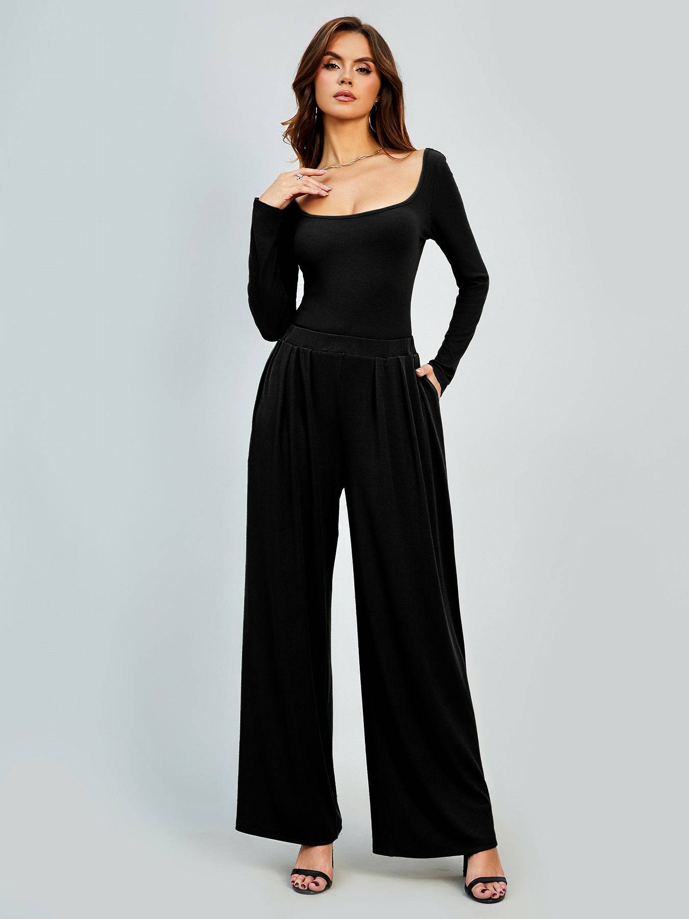 Elegant High Waist Loose Wide Leg Pants for Women  XS Black 