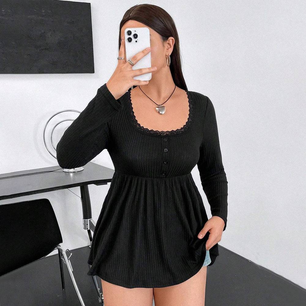 Elegant Lace Collar Slim Fit Knitted Top    