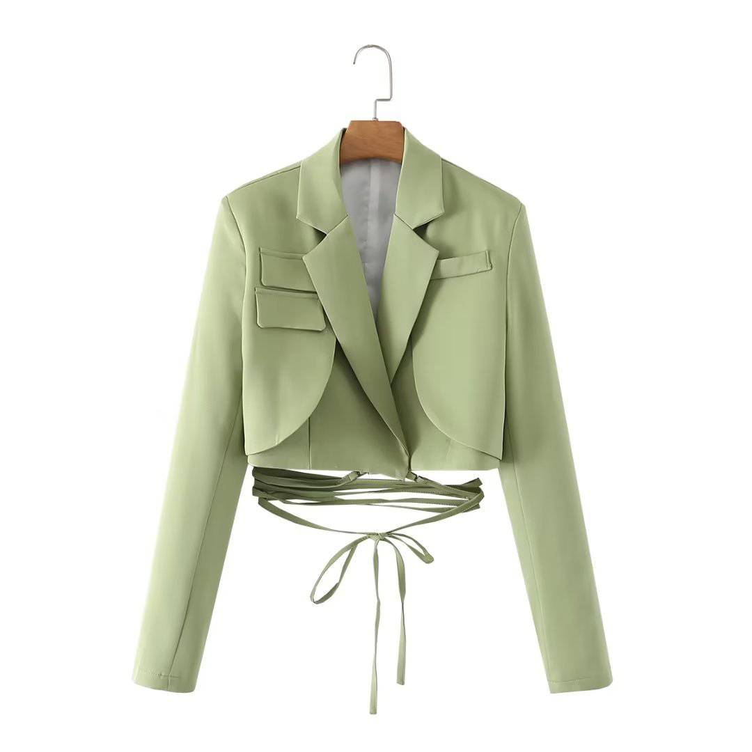 Elegant Lace-Up Autumn Blazer for the Office  S Light Green 