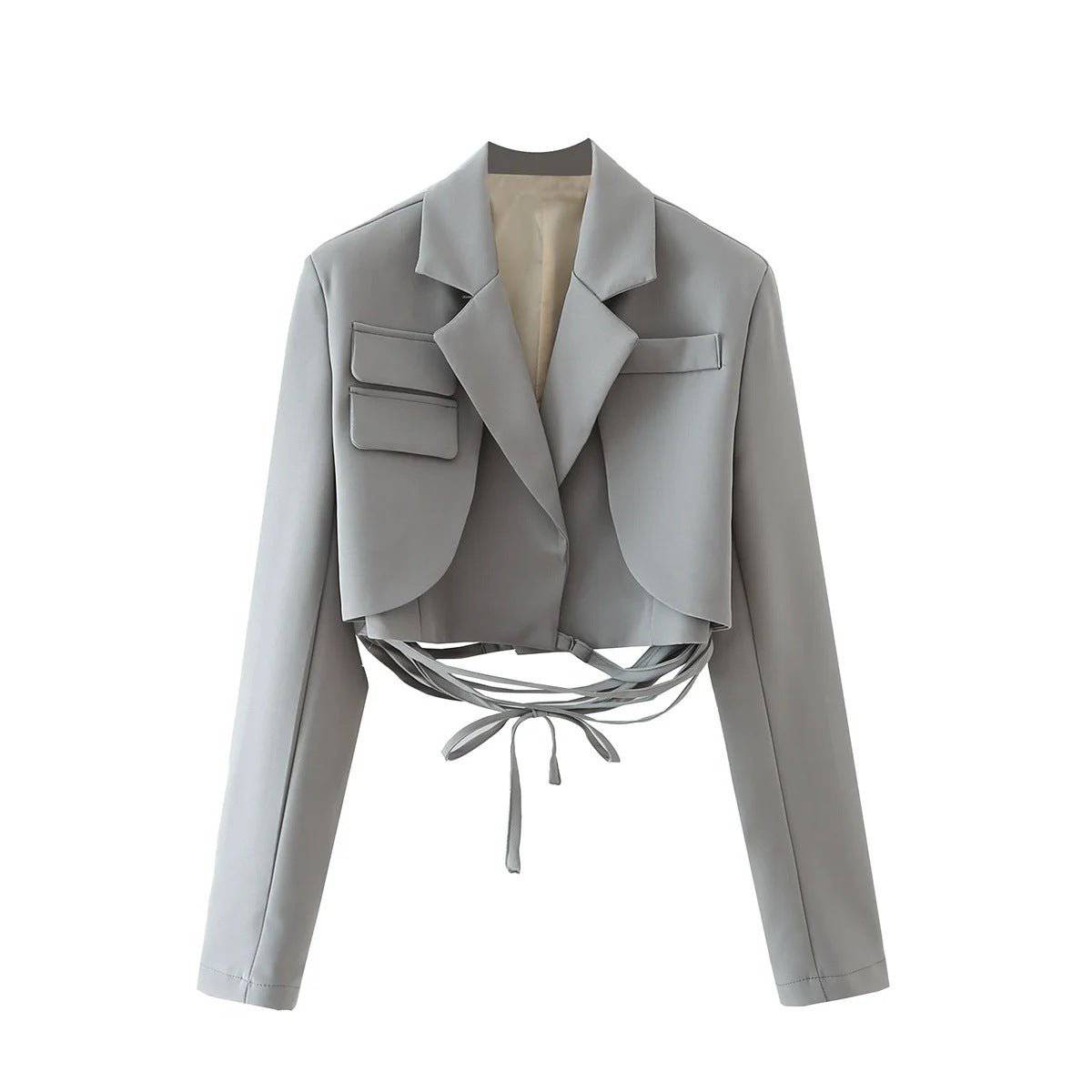 Elegant Lace-Up Autumn Blazer for the Office  S Gray 