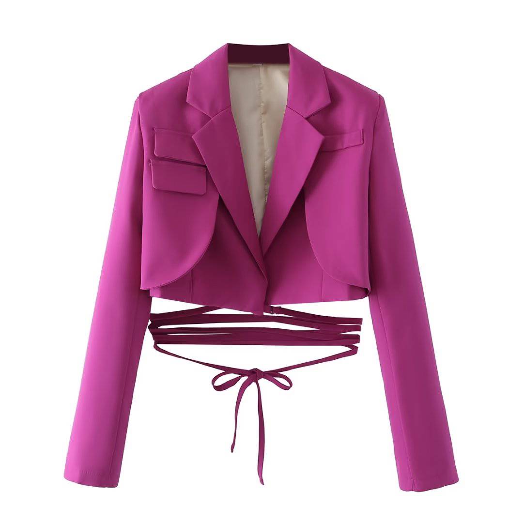 Elegant Lace-Up Autumn Blazer for the Office  S Purple 