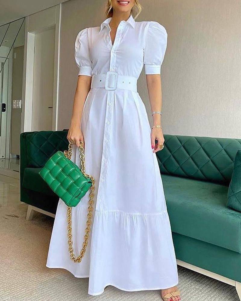 Elegant Long Sleeve Swing Dress for the Office  S White 