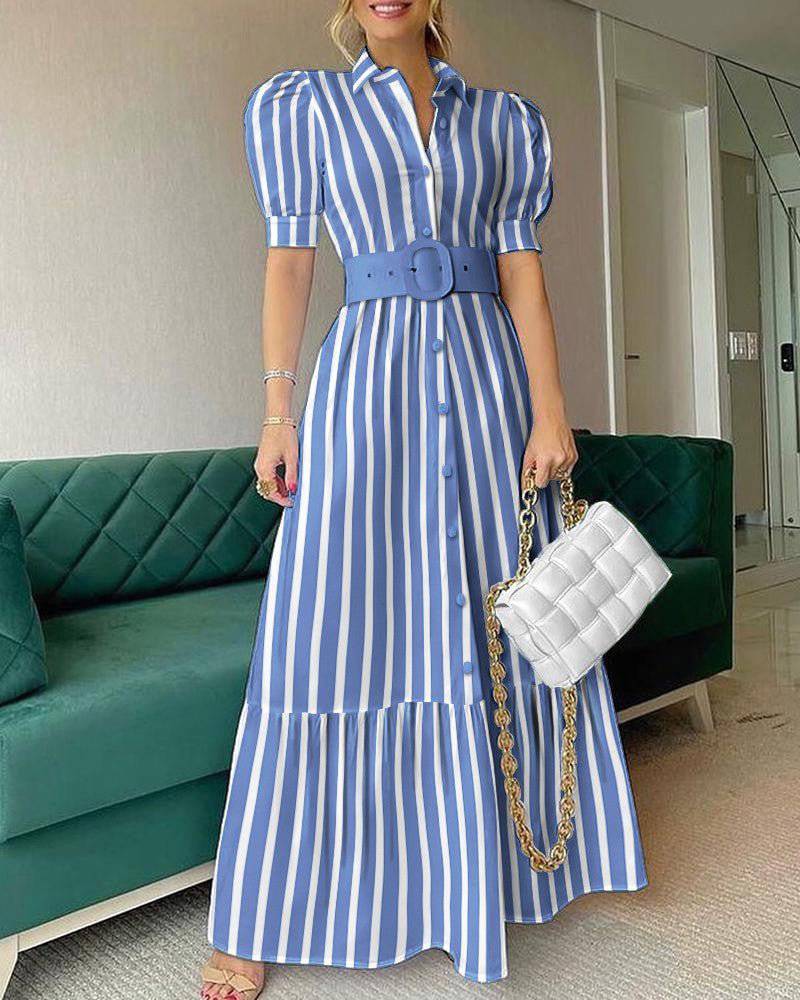 Elegant Long Sleeve Swing Dress for the Office  S Stripe 