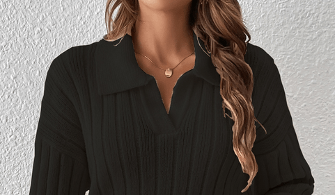 Elegant Loose Fit Acrylic Sweater with Polo Collar for Women  S Black 