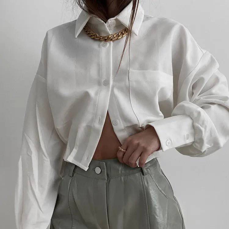 Elegant Loose Long Sleeve White Shirt for Women    