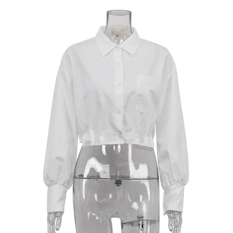 Elegant Loose Long Sleeve White Shirt for Women  S White 