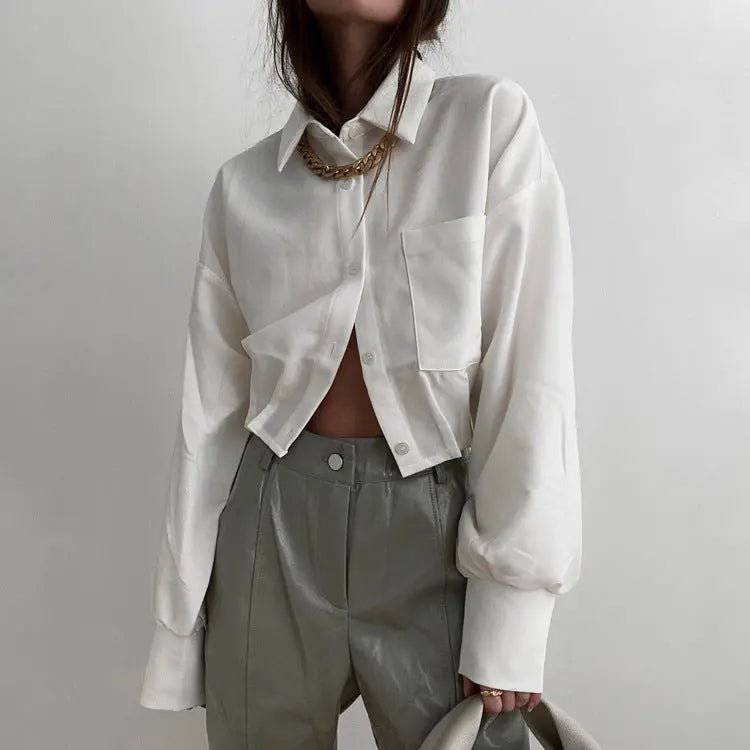 Elegant Loose Long Sleeve White Shirt for Women    