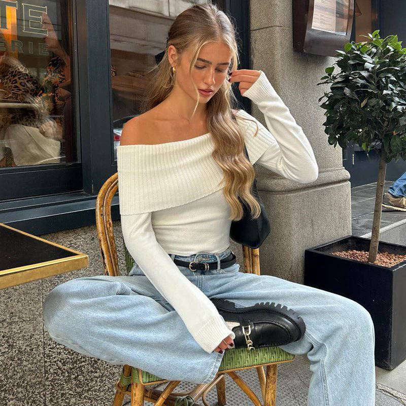 Elegant Off-The-Shoulder Slim Fit Women's Top for Autumn    